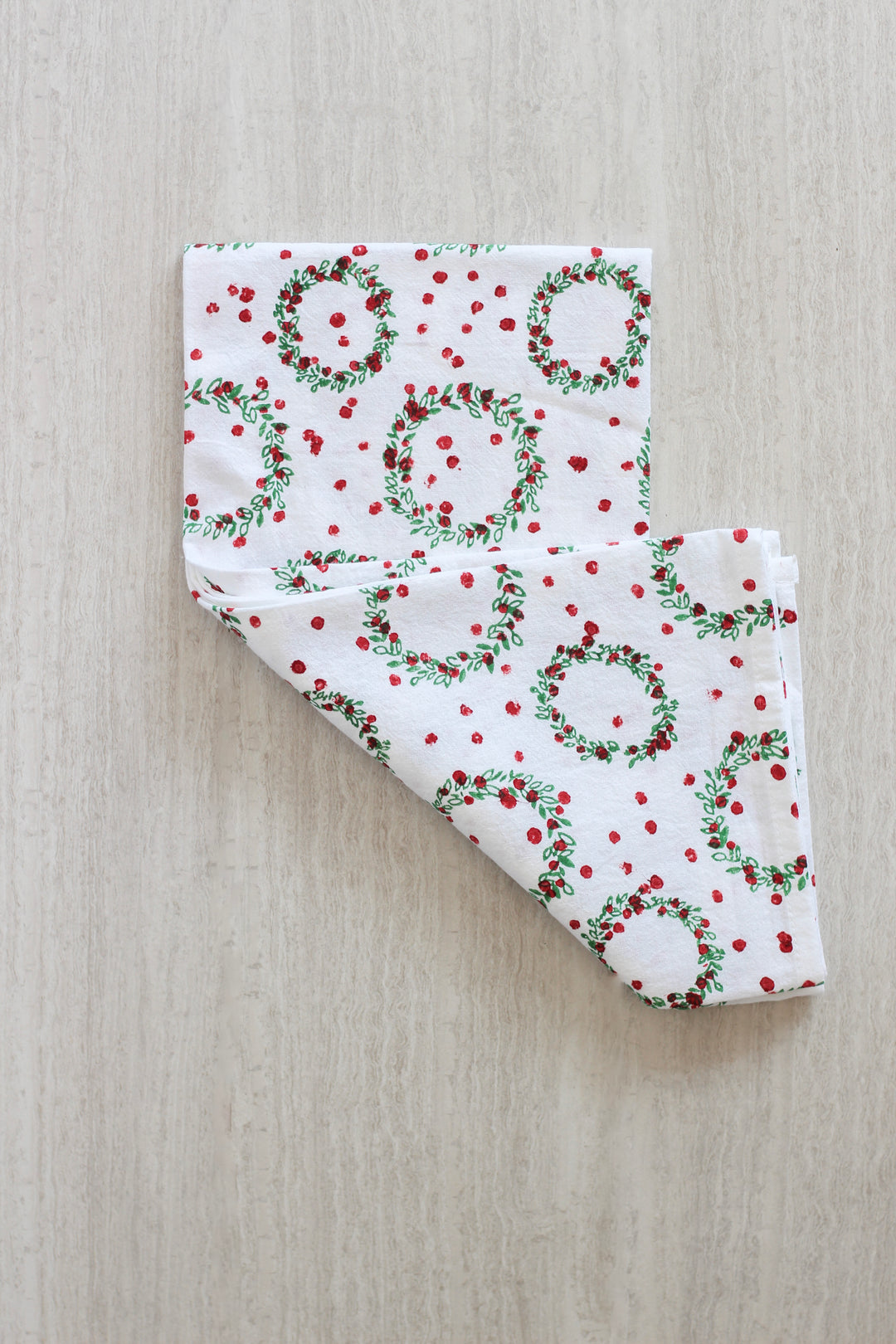 Tea Towel - Wreath, Evergreen & Red