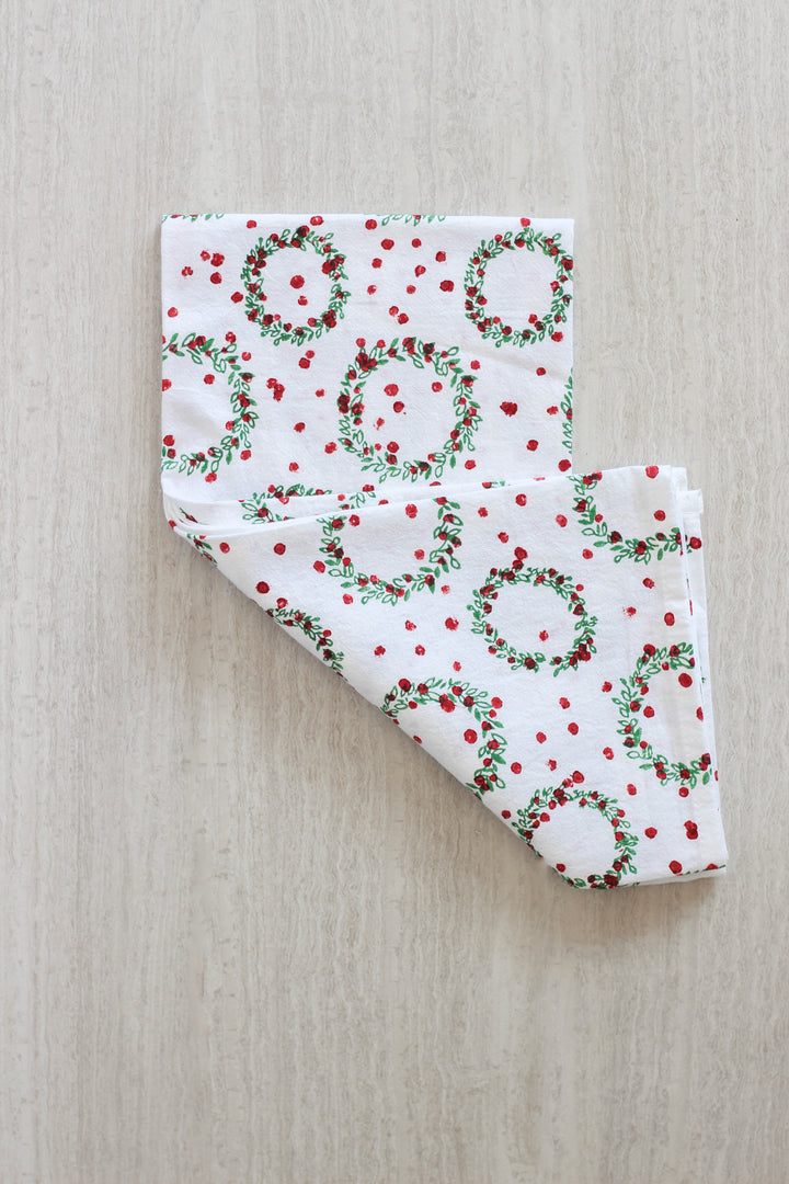 Tea Towel - Wreath, Evergreen & Red