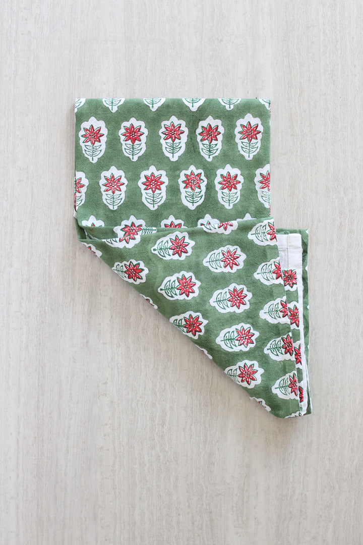 Tea Towel - Poinsettia, Sage & Red