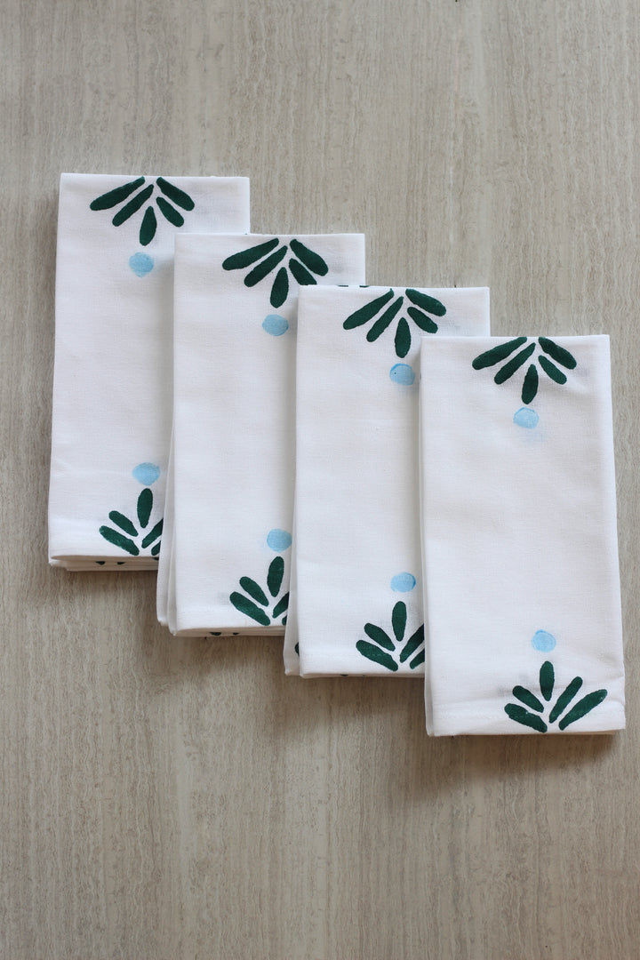 Dinner Napkins (set of 4) - Fiore Dot (Large), Midnight Green & Sky Blue