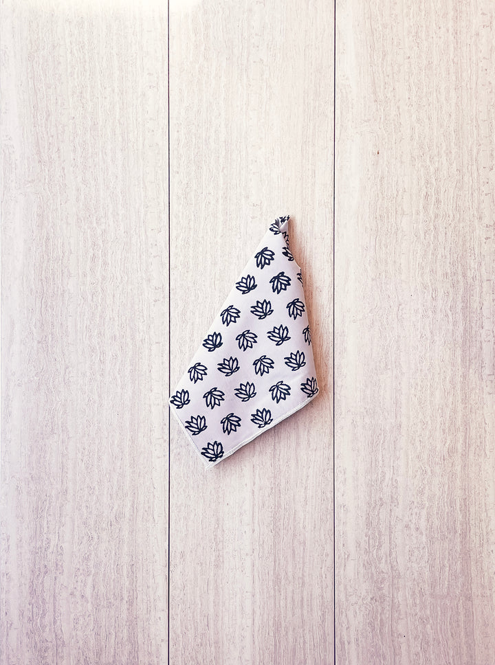 Pocket Square - Gray Cotton with Baby Lotus, Black