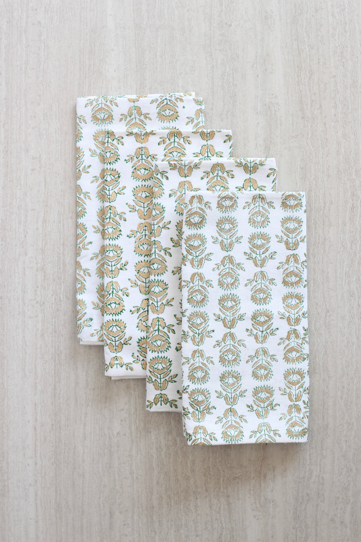 MENDED X DEMI: Dinner Napkins (set of 4) - Protea, Evergreen & Gold