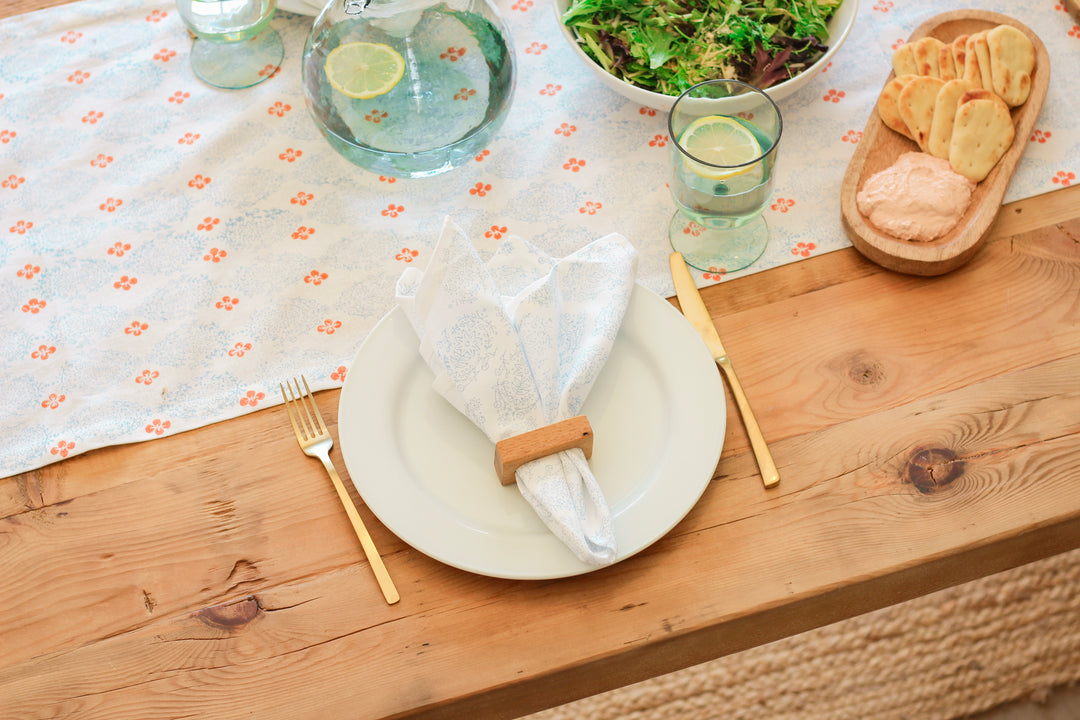 Table Runner - Vara Dogwood, Uniform Blue & Orange