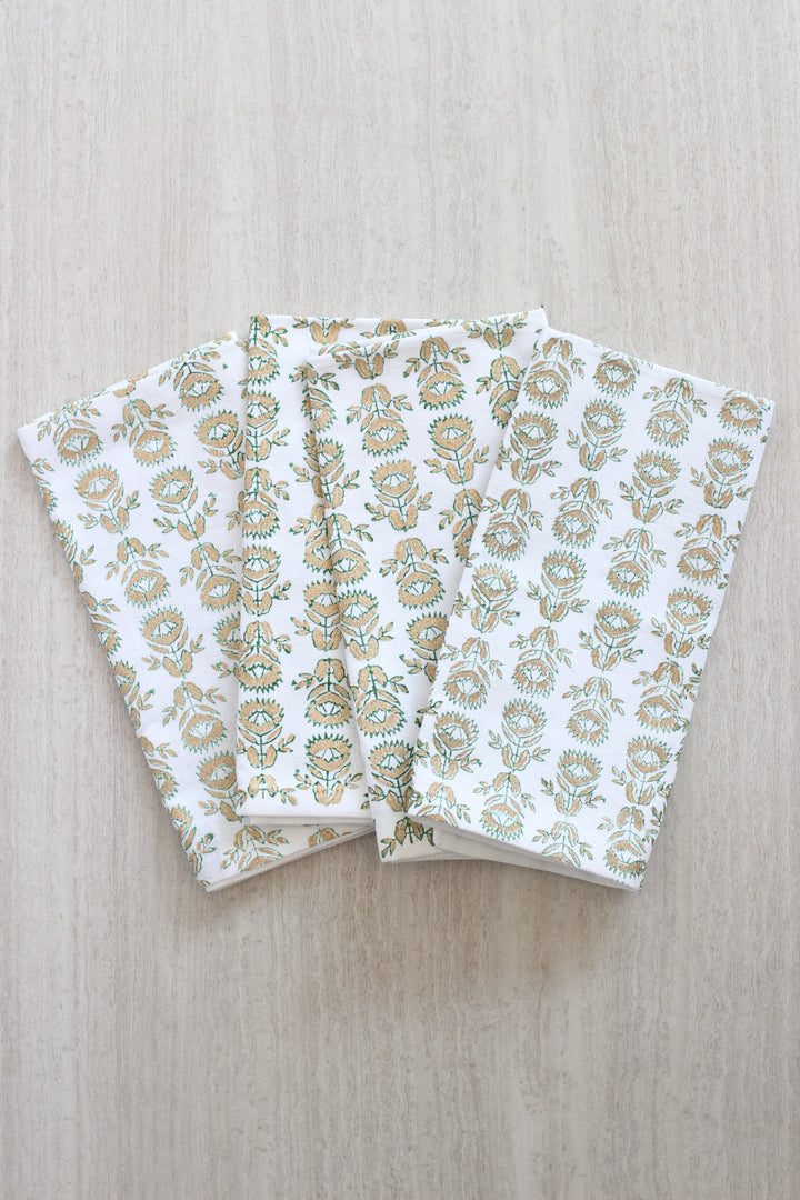 MENDED X DEMI: Dinner Napkins (set of 4) - Protea, Evergreen & Gold