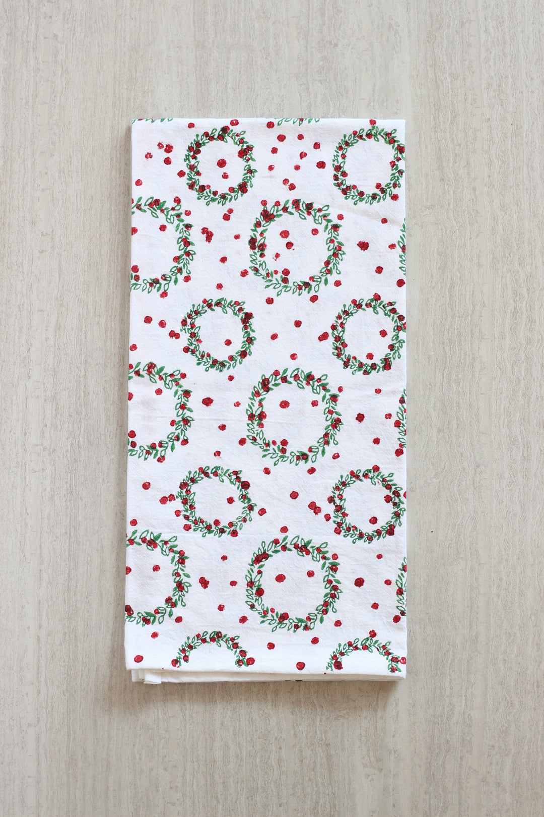 Tea Towel - Wreath, Evergreen & Red