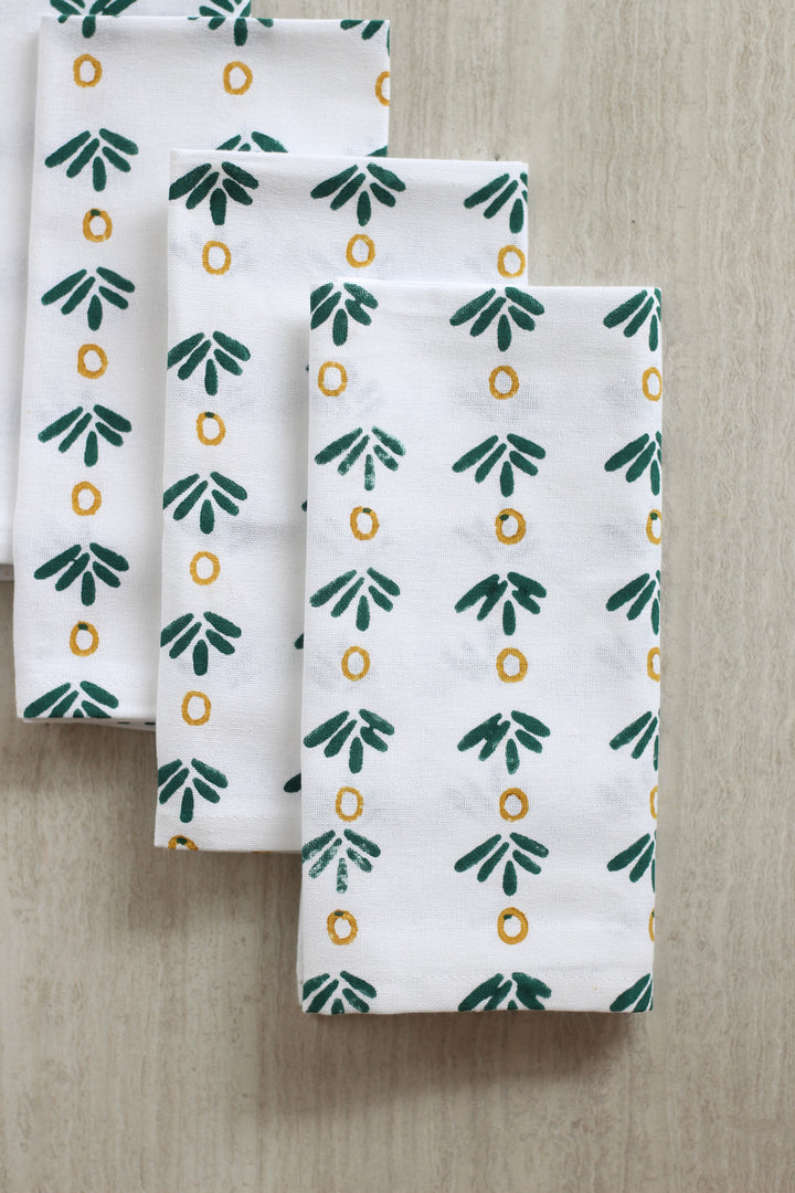 Dinner Napkins (set of 4) - Fiore Dot (Small), Midnight Green & Mustard