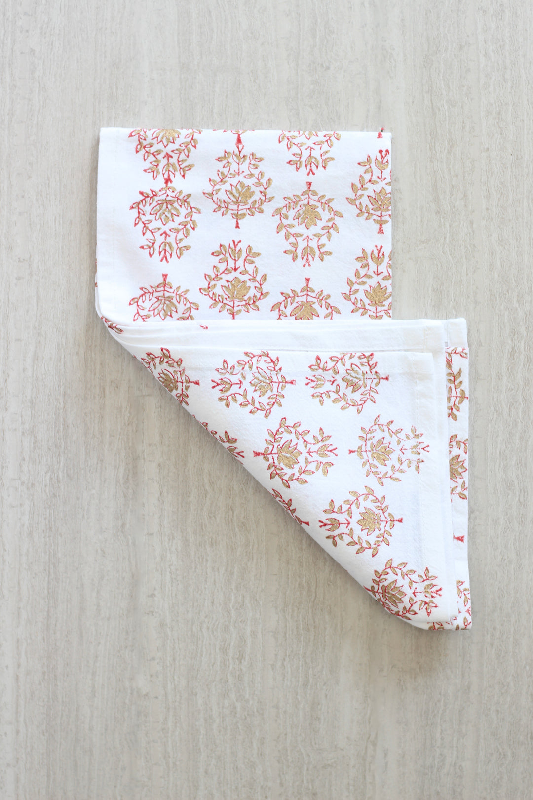 Tea Towel - Lotus, Red & Gold