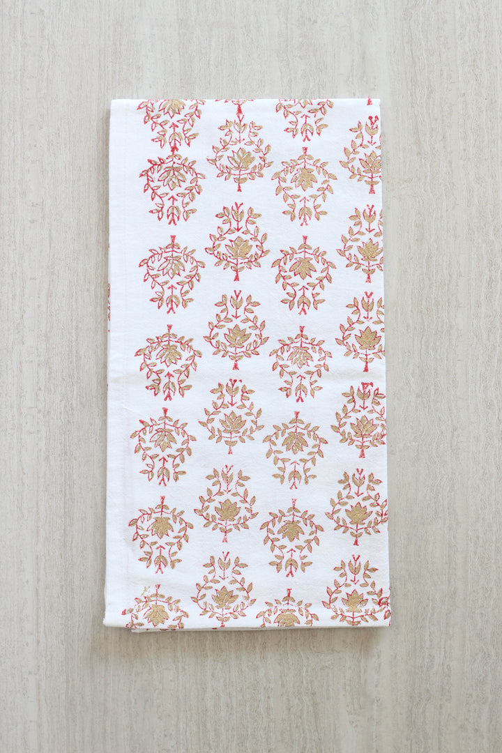 Tea Towel - Lotus, Red & Gold