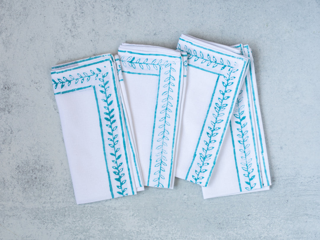 Dinner Napkins (set of 4) - Vine Border Outline, Saltwater