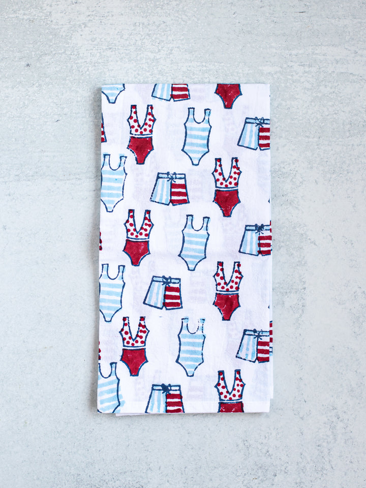 Tea Towel - Swimsuits, Uniform Blue & Red