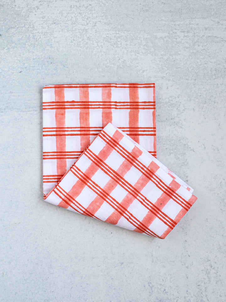 Tea Towel - Plaid, Orange & Melon