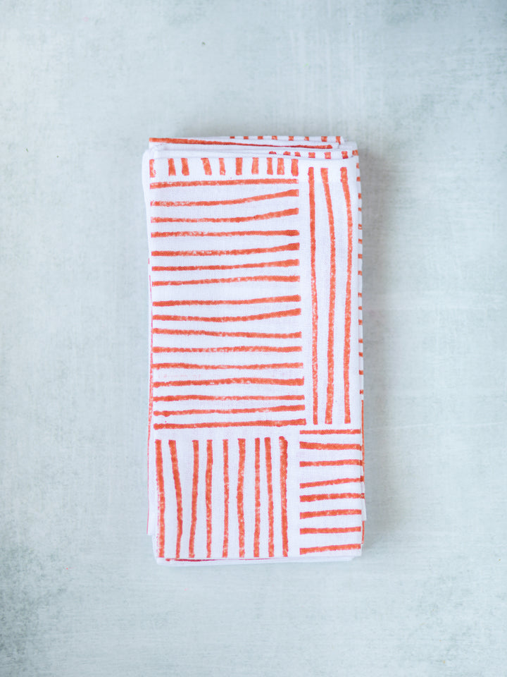 Dinner Napkins (set of 4) - Striped (Large), Orange