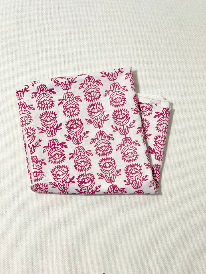 Bandana - White Linen with Protea, Pink