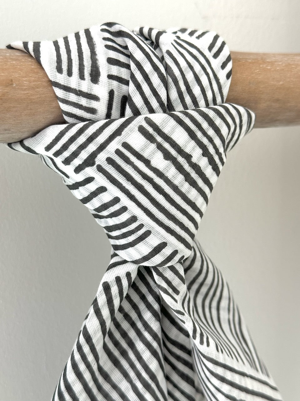 Voile Bandana- Ivory - Striped, Black