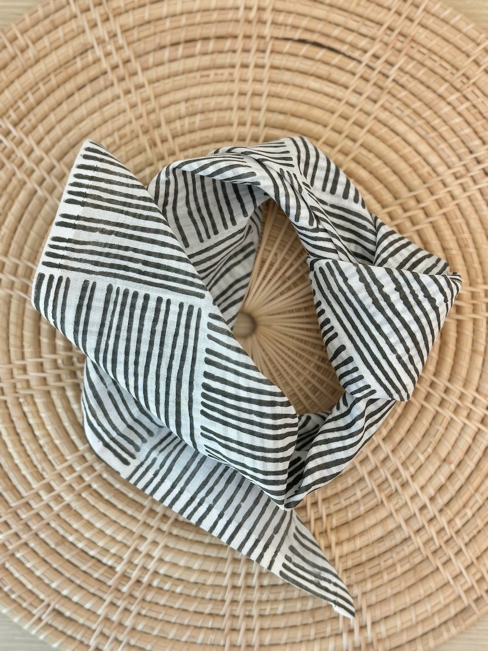 Voile Bandana- Ivory - Striped, Black