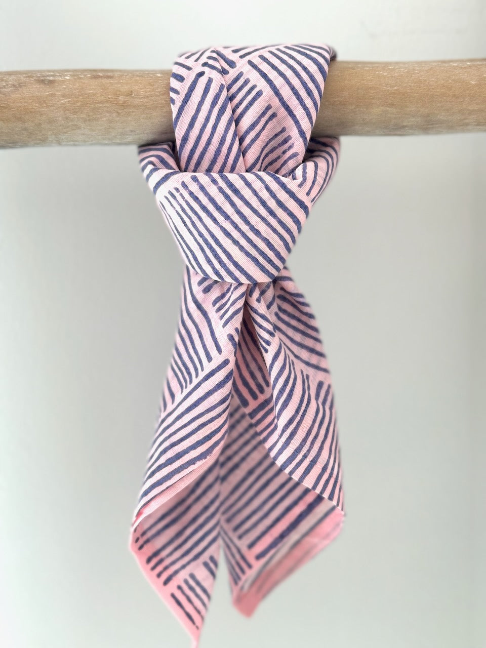 Voile Bandana - Pale Pink - Striped, Navy