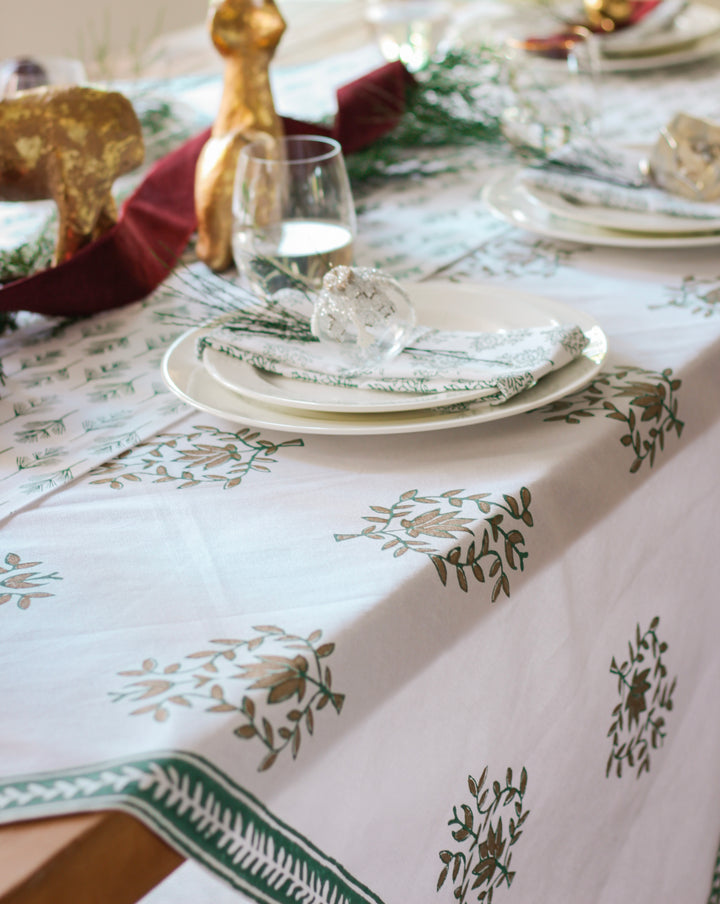 Tablecloth - Lotus (Large), Evergreen & Gold