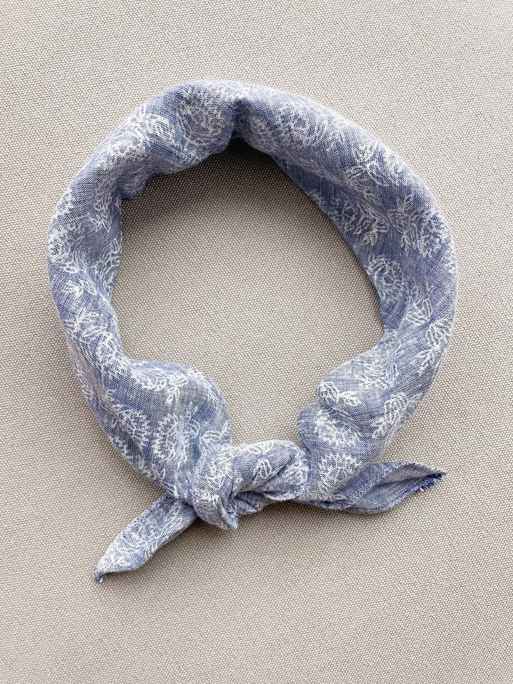 Bandana - Denim Linen with Protea, White