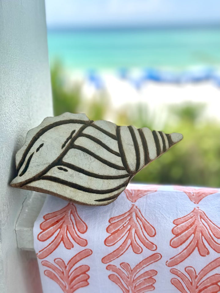 Hand-Carved Wooden - Seashell Wooden Block (Fill)