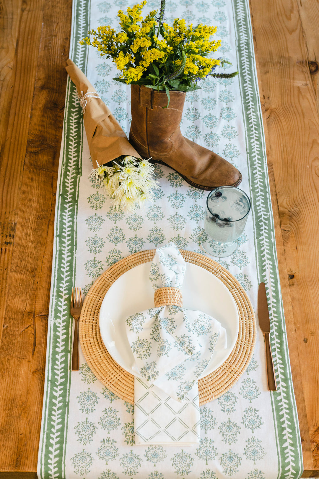 Table Runner - Lotus, Sage & Uniform Blue