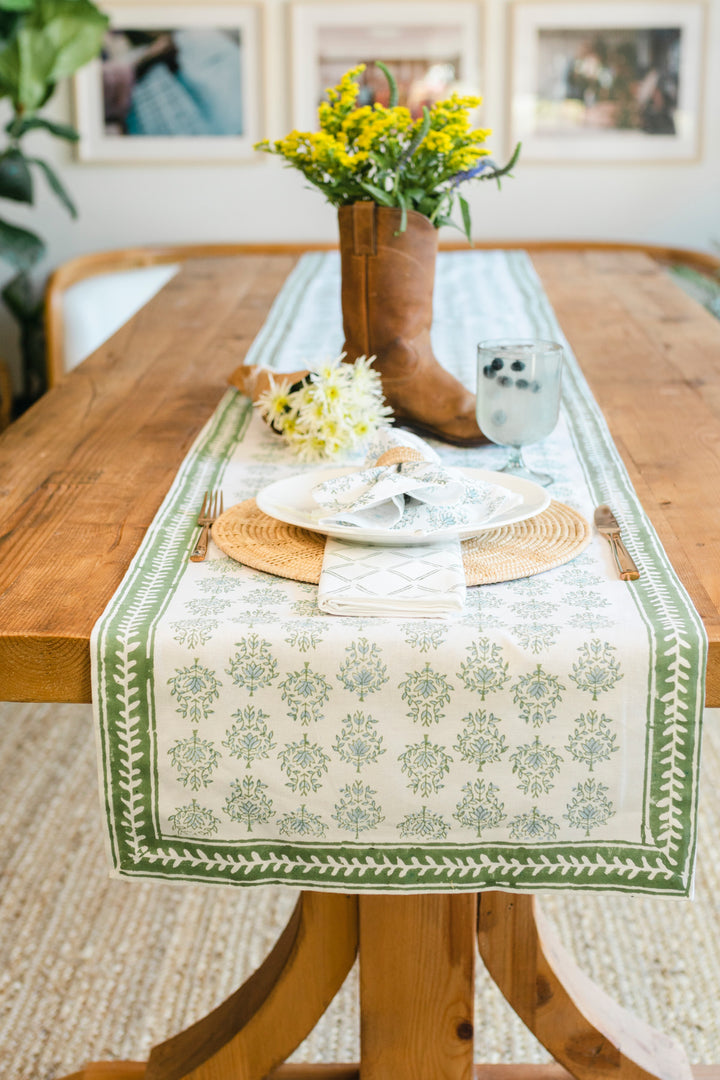 Table Runner - Lotus, Sage & Uniform Blue