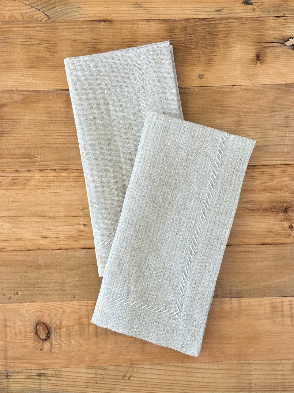 Dinner Napkins (set of 2) - Flax Linen, White Embroidery