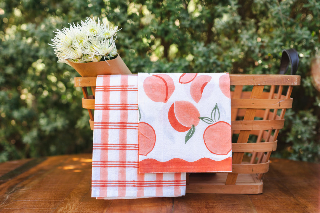 Tea Towel - Plaid, Orange & Melon