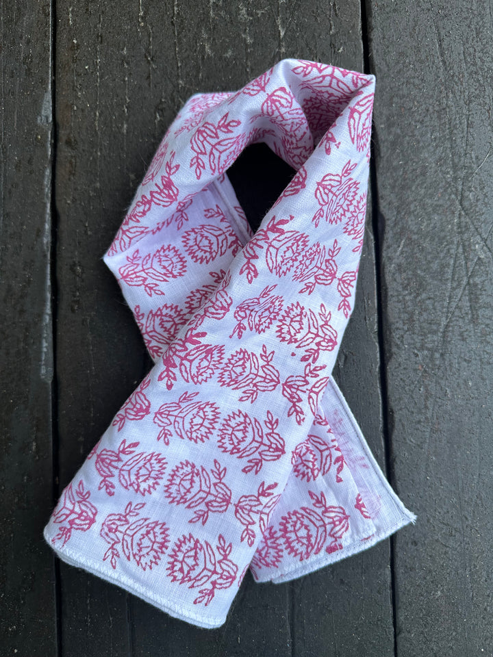 Bandana - White Linen with Protea, Pink