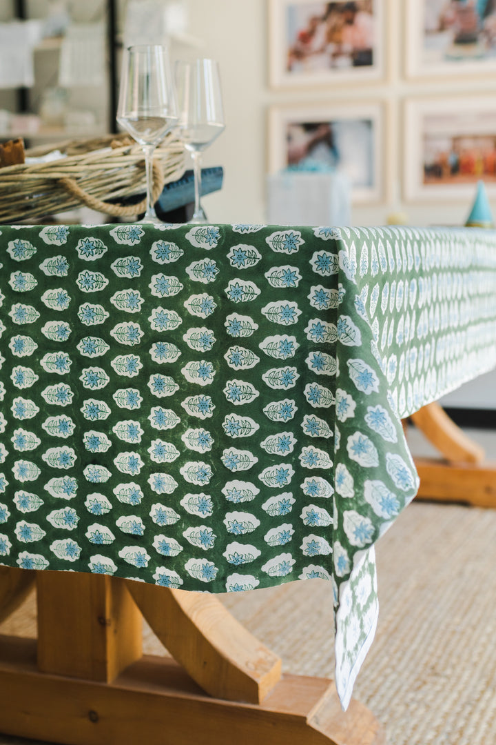 Tablecloth - Poinsettia, Sage & Uniform Blue