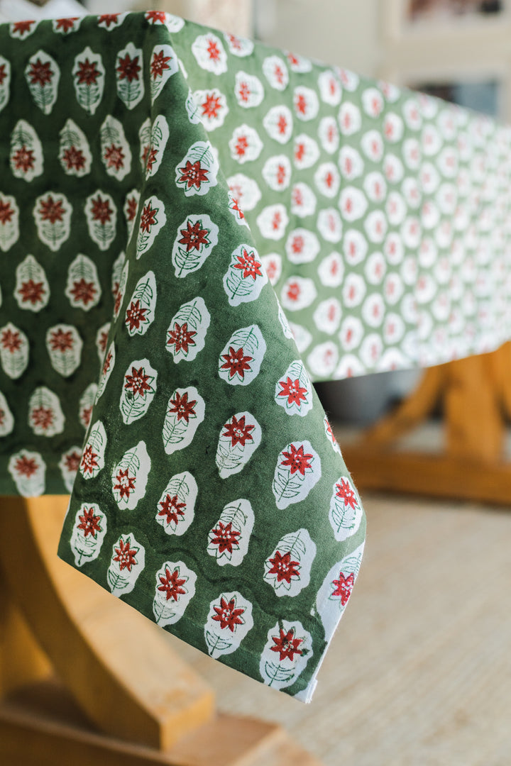 Tablecloth - Poinsettia, Sage & Red