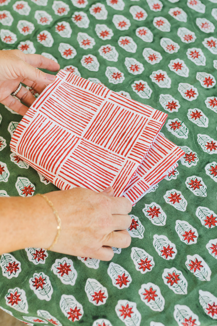 Table Throw - Poinsettia, Sage & Red