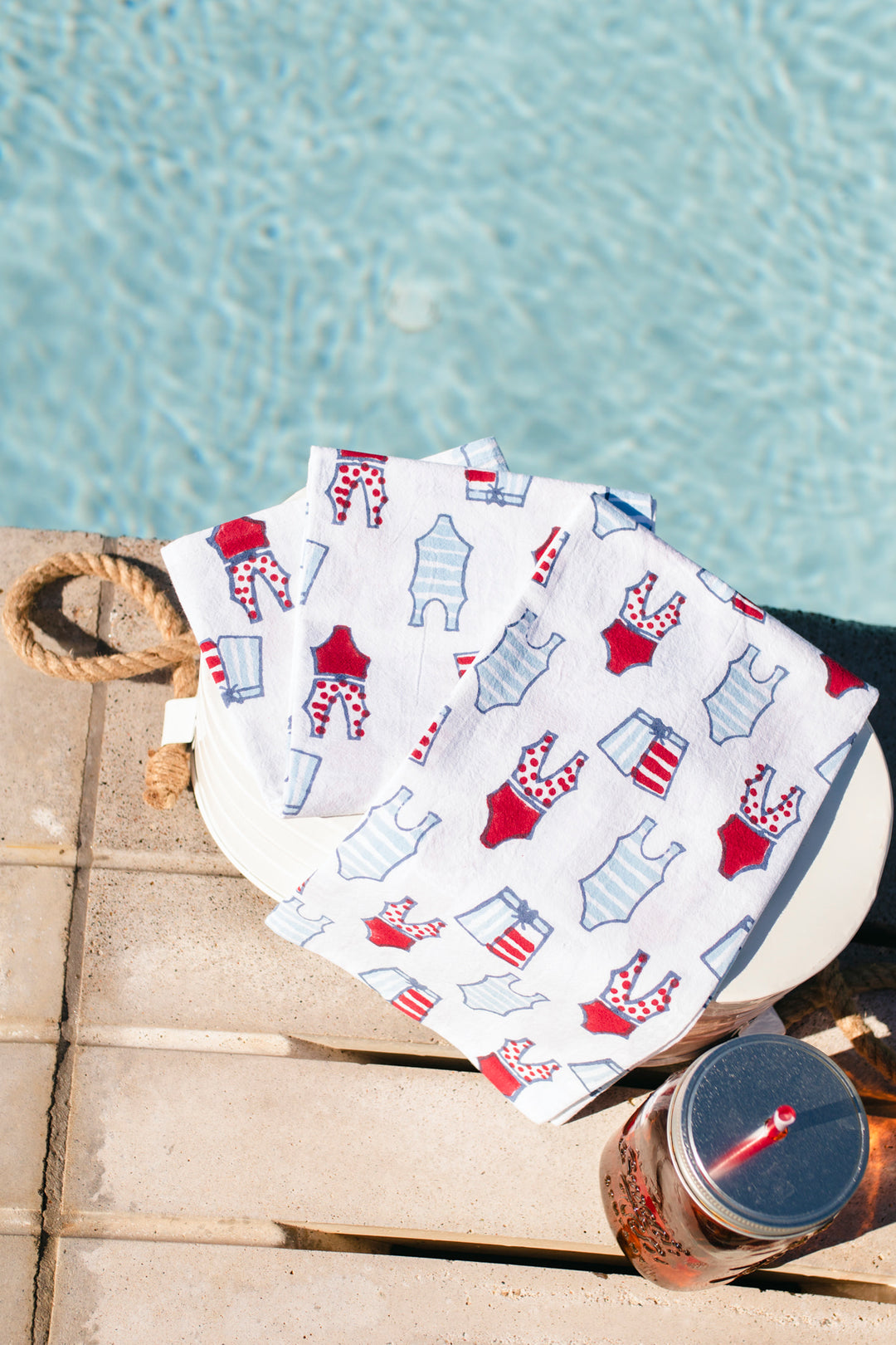 Tea Towel - Swimsuits, Uniform Blue & Red