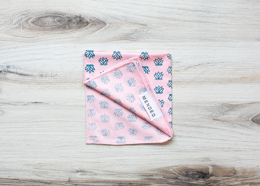 Pocket Square - Light Pink Cotton with Baby Lotus, Saltwater