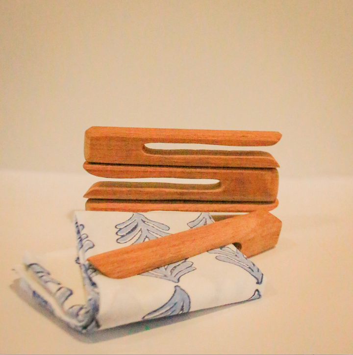 Hand-Carved Wooden Napkin Holders (Set of 4) - Clothespin