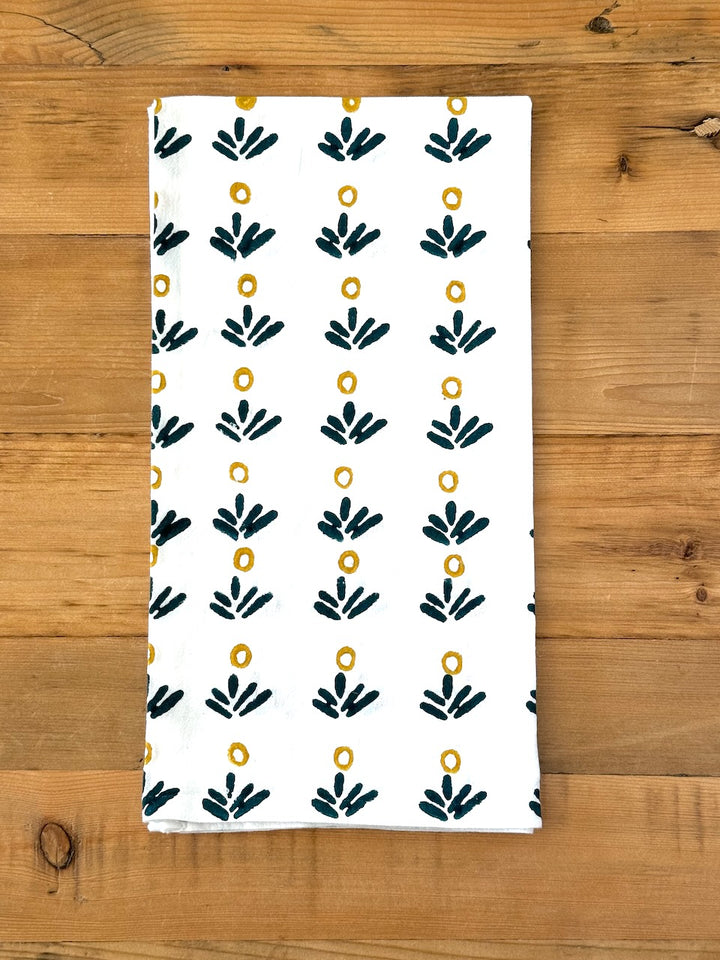 Tea Towel - Fiore Dot, Midnight Green & Mustard