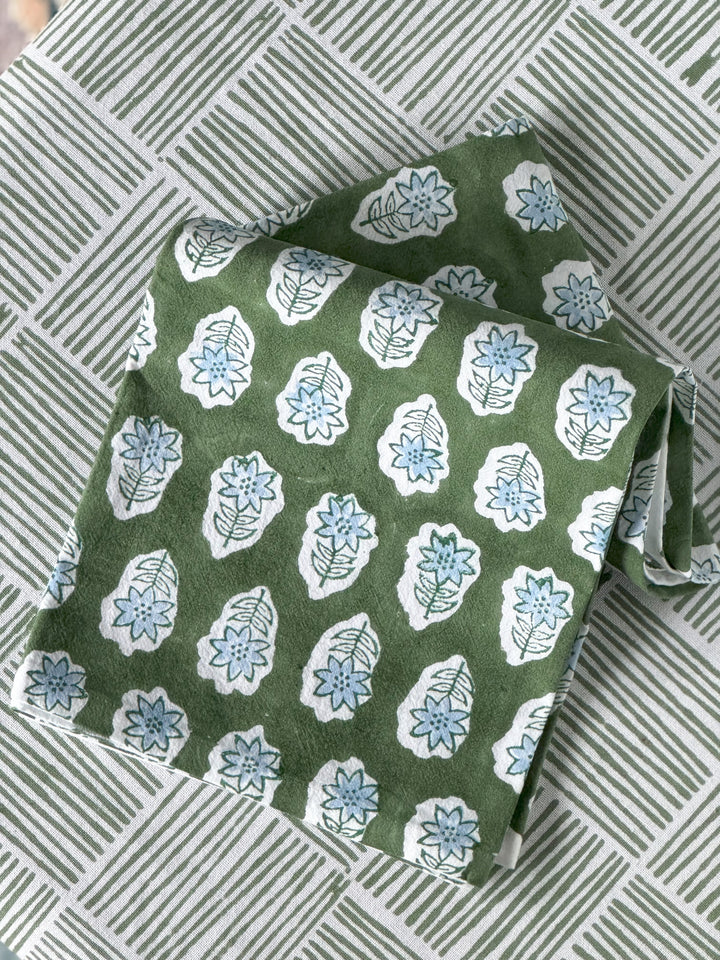 Tea Towel - Poinsettia, Sage & Uniform Blue