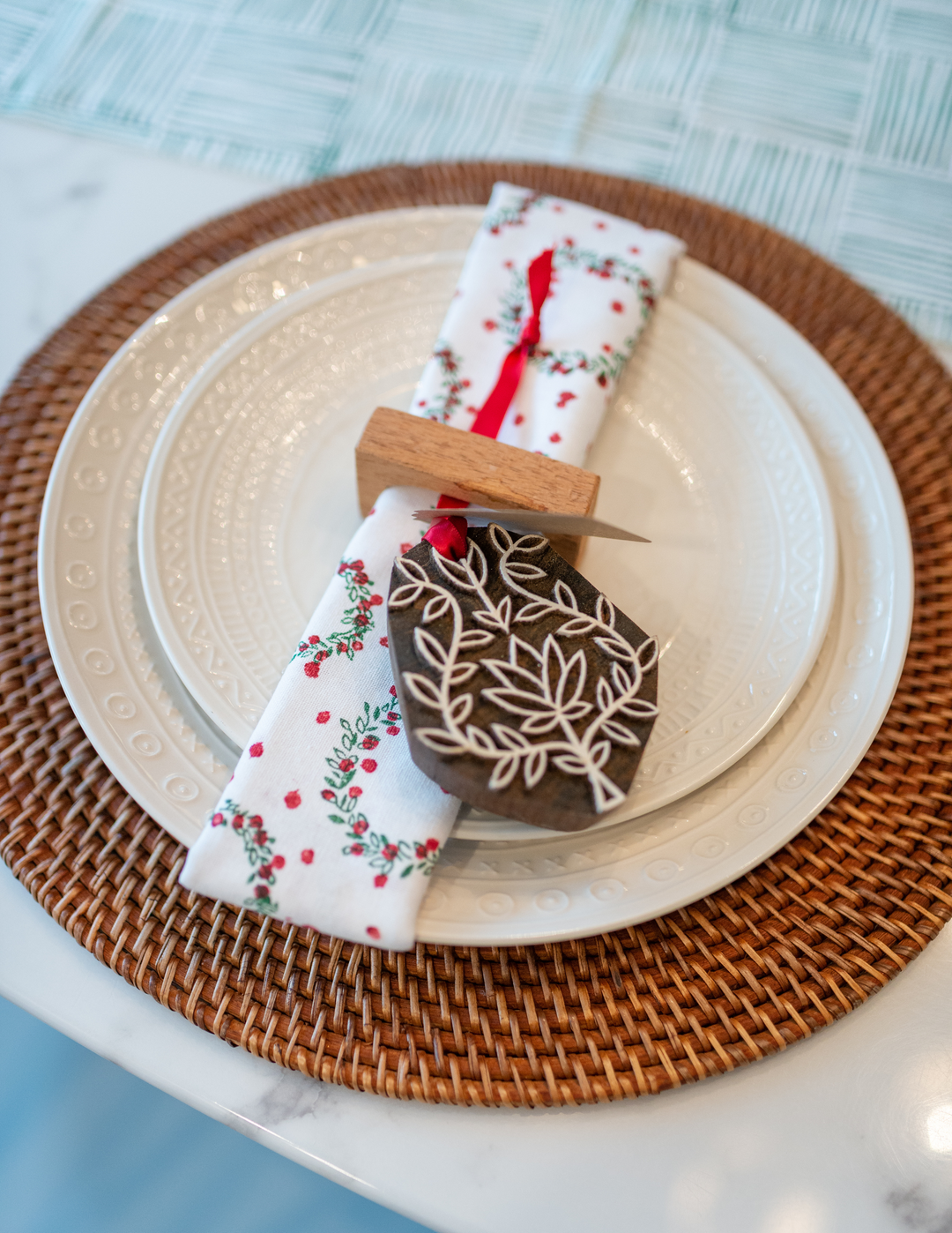 Hand-Carved Wooden Holiday Ornament - Lotus