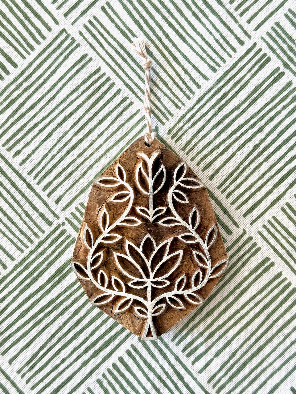 Hand-Carved Wooden Holiday Ornament - Lotus