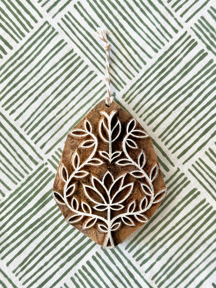 Hand-Carved Wooden Holiday Ornament - Lotus